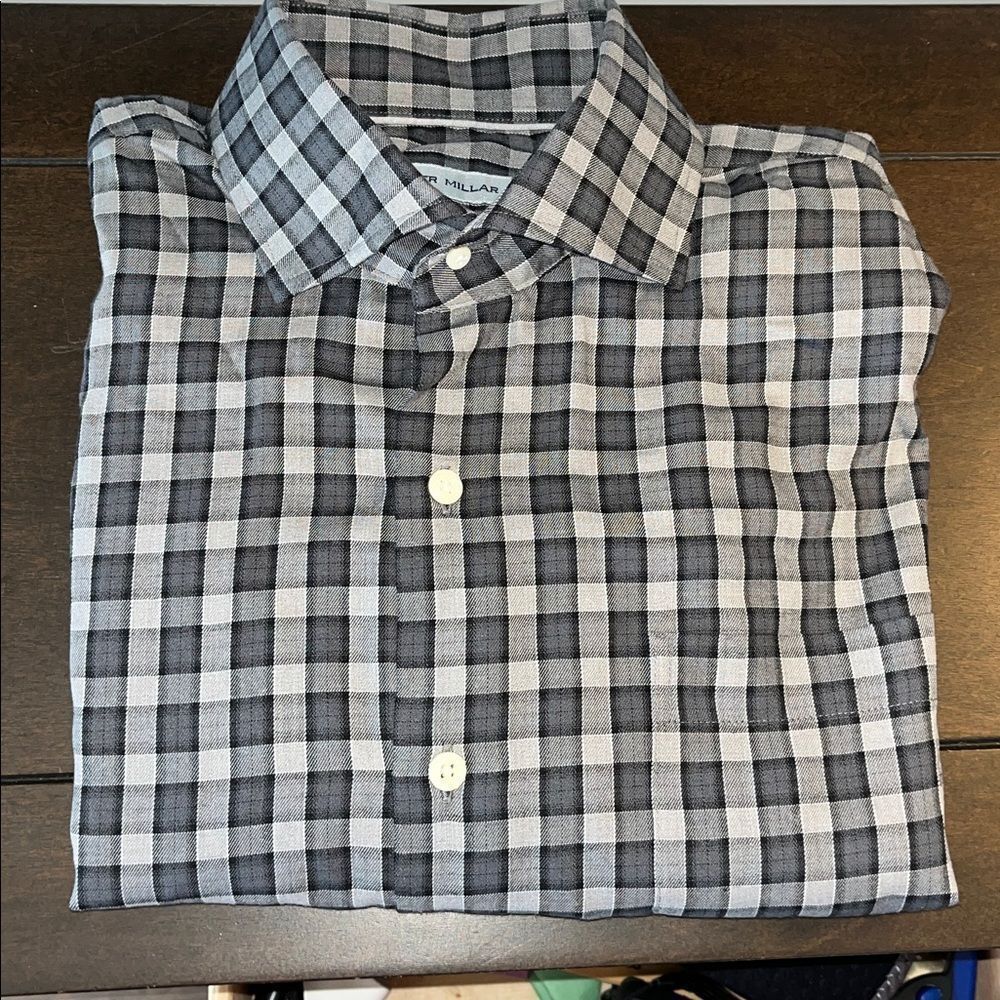 New Poly Viscose Peter Millar SAMPLE Spread Swept collar Dress Work Shirt Plaid